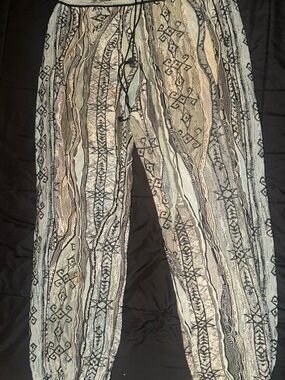 Coogi Knit Patterned Drawstring Pants - Black & Cream
